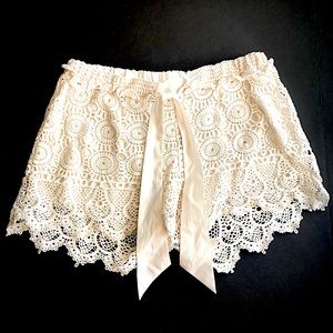 For Cynthia Ivory Lace Crochet Boho Beachwear Shorts